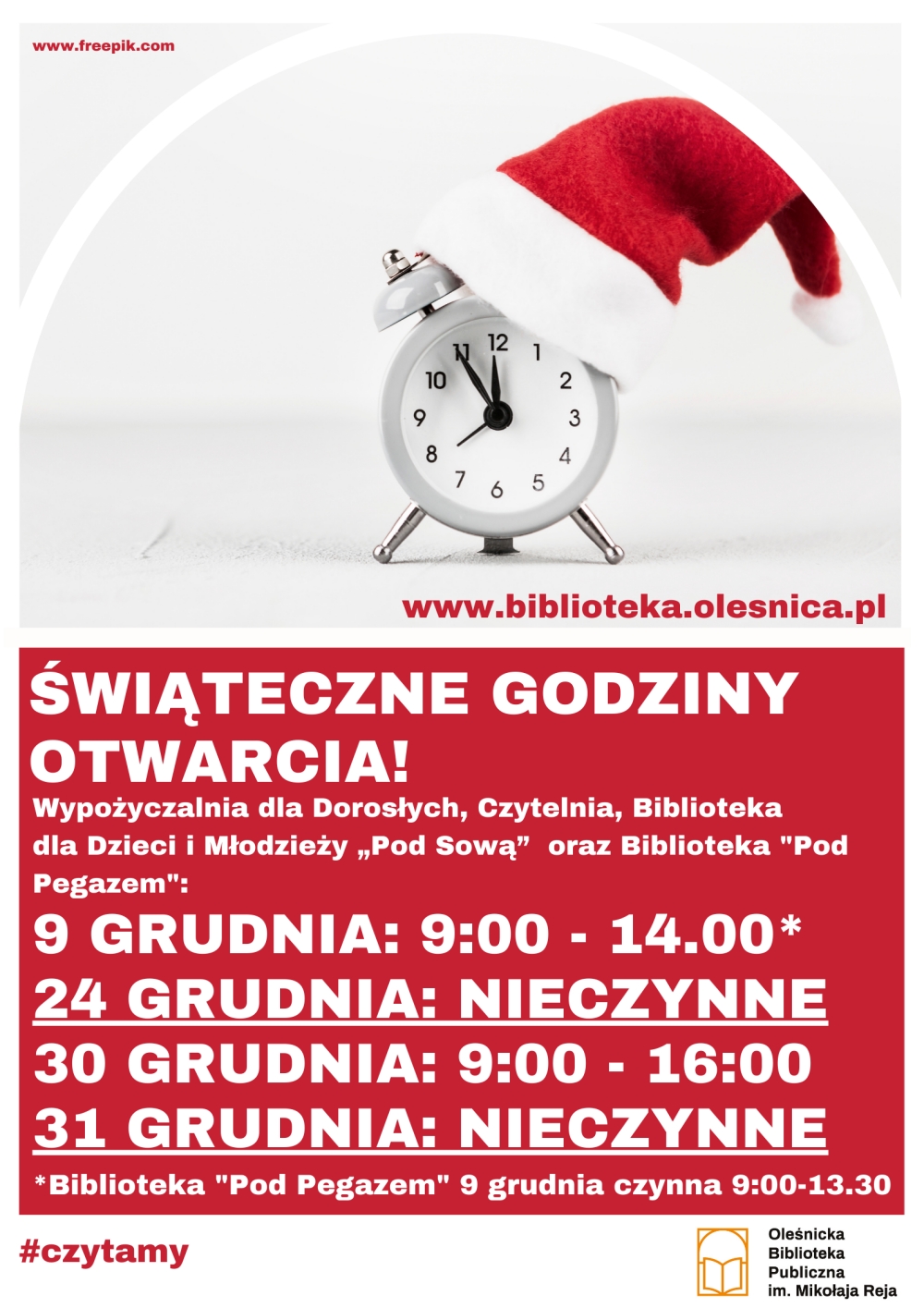 Świąteczne godziny pracy biblioteki w grudniu 2022